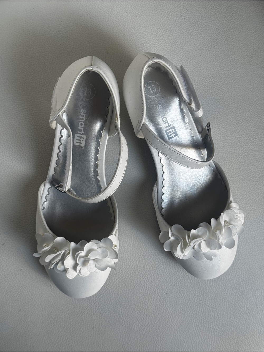 smartfit White Girls' Floral Strap Dress Shoes